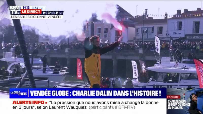 Vendée Globe: Charlie Dalin acclamé par la foule à son arrivée aux Sables d'Olonne