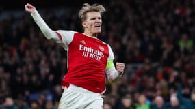 Le Norvégien Martin Odegaard célèbre la qualification d'Arsenal contre Porto en Ligue des champions, le 12 mars 2024