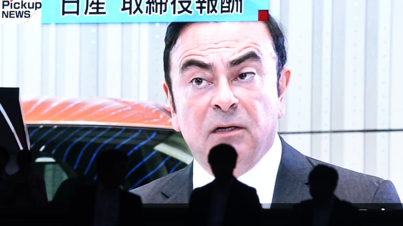 Le patron du constructeur franco-japonnais, Carlos Ghosn, sur la télévision japonaise