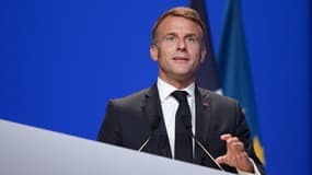 Le président français Emmanuel Macron prononce un discours lors de la réunion internationale pour la paix à Paris, le 22 septembre 2024.