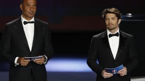 Ruud Gullit et Bixente Lizarazu lors du tirage au sort des éliminatoires de l'Euro 2016