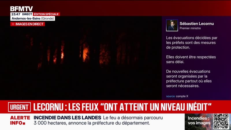 "Les incendies qui frappent notre pays ont atteint un niveau inédit", déclare le Premier ministre Sébastien Lecornu