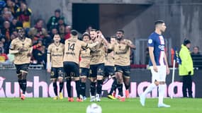 La joie des Lensois après leur but contre le PSG, 1er janvier 2023