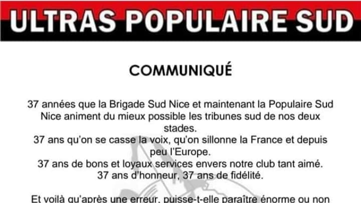 Le communiqué de la Populaire Sud après le chant anti Sala à Nice, le 12 mai 2022 Le communiqué de la Populaire Sud après le chant anti Sala à Nice, le 12 mai 2022