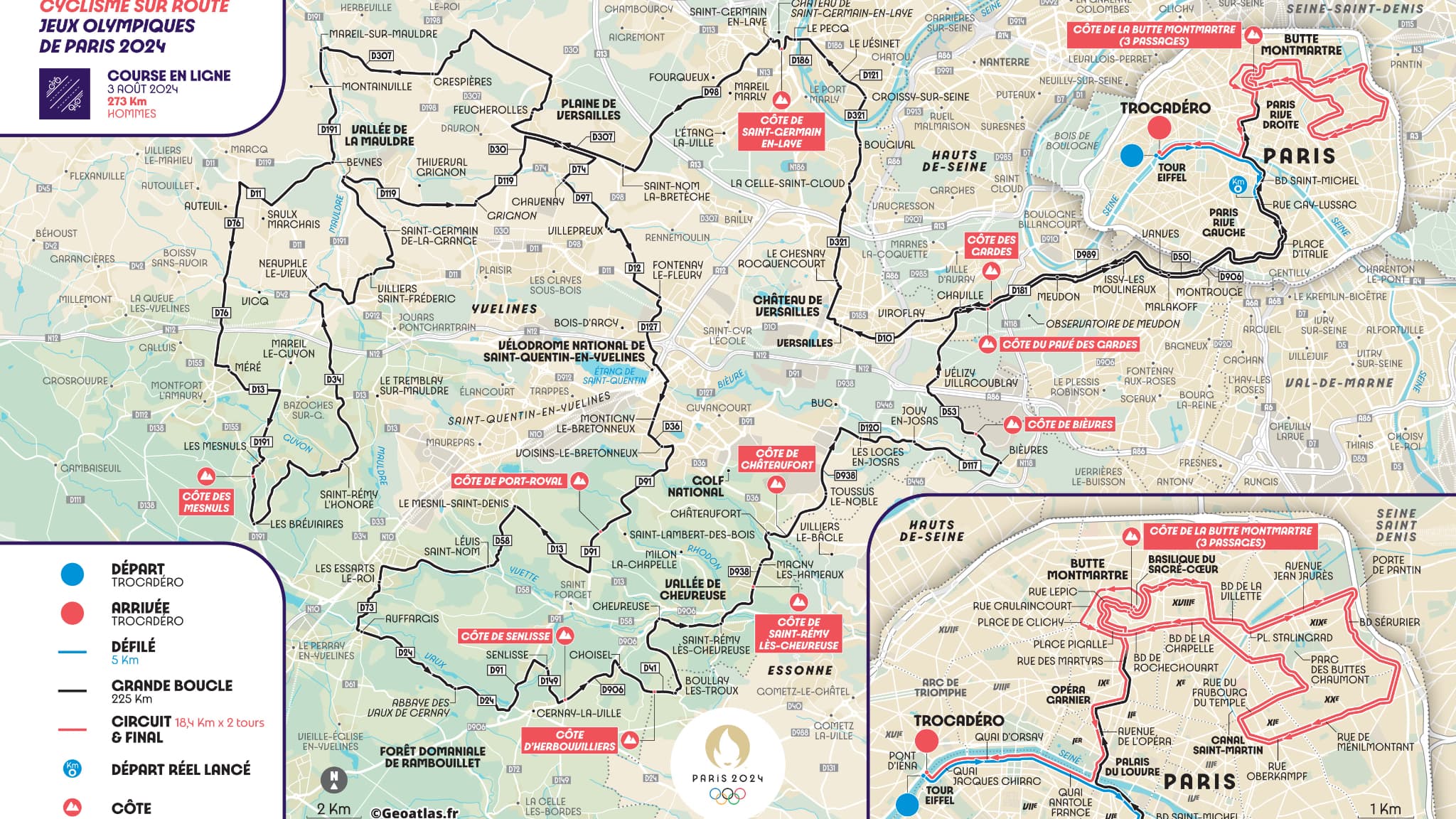 JO Paris 2024, le parcours de la course cycliste homme JO Paris 2024, le parcours de la course cycliste homme