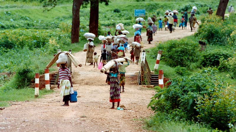 Des réfugiés rwandais fuient Kigali, la capitale, le 11 mai 1994.