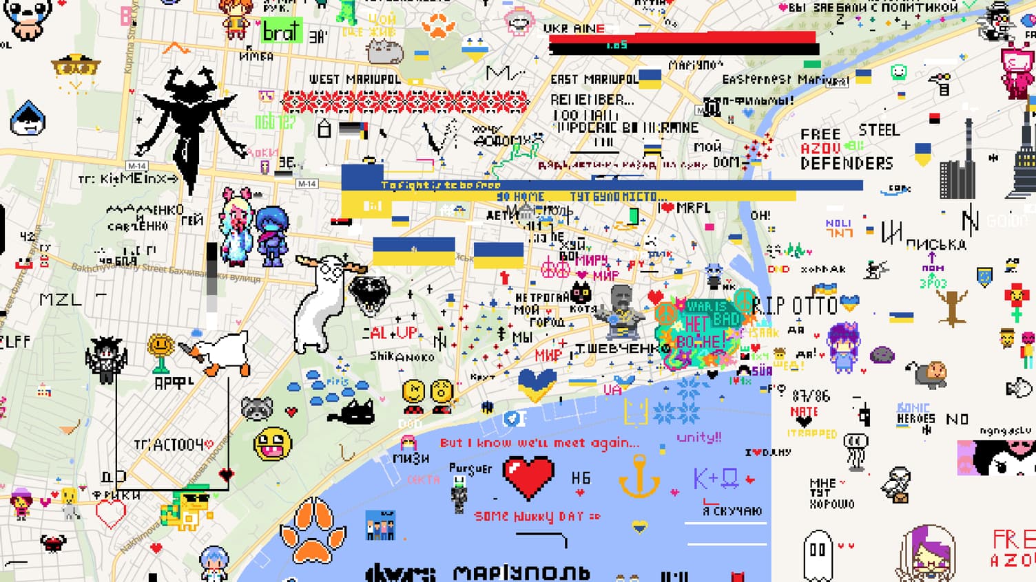 La "Pixel War" mondiale de Wplace.live (ici, à Marioupol en Ukraine)