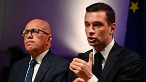 Éric Ciotti et Jordan Bardella le 20 juin 2024 devant le patronnat à Paris 