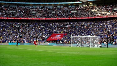 Diogo Jota lors d'une séance de tirs au but avec Liverpool contre Chelsea, à Wembley (Londres) le 14 mai 2022