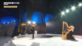 Le thème du "Lac des Cygnes" de Tchaïkovski et "Relax, Take It Easy" de Mika sont interprétés à la harpe par Alexandra Luiceanu, lors des BFM Awards