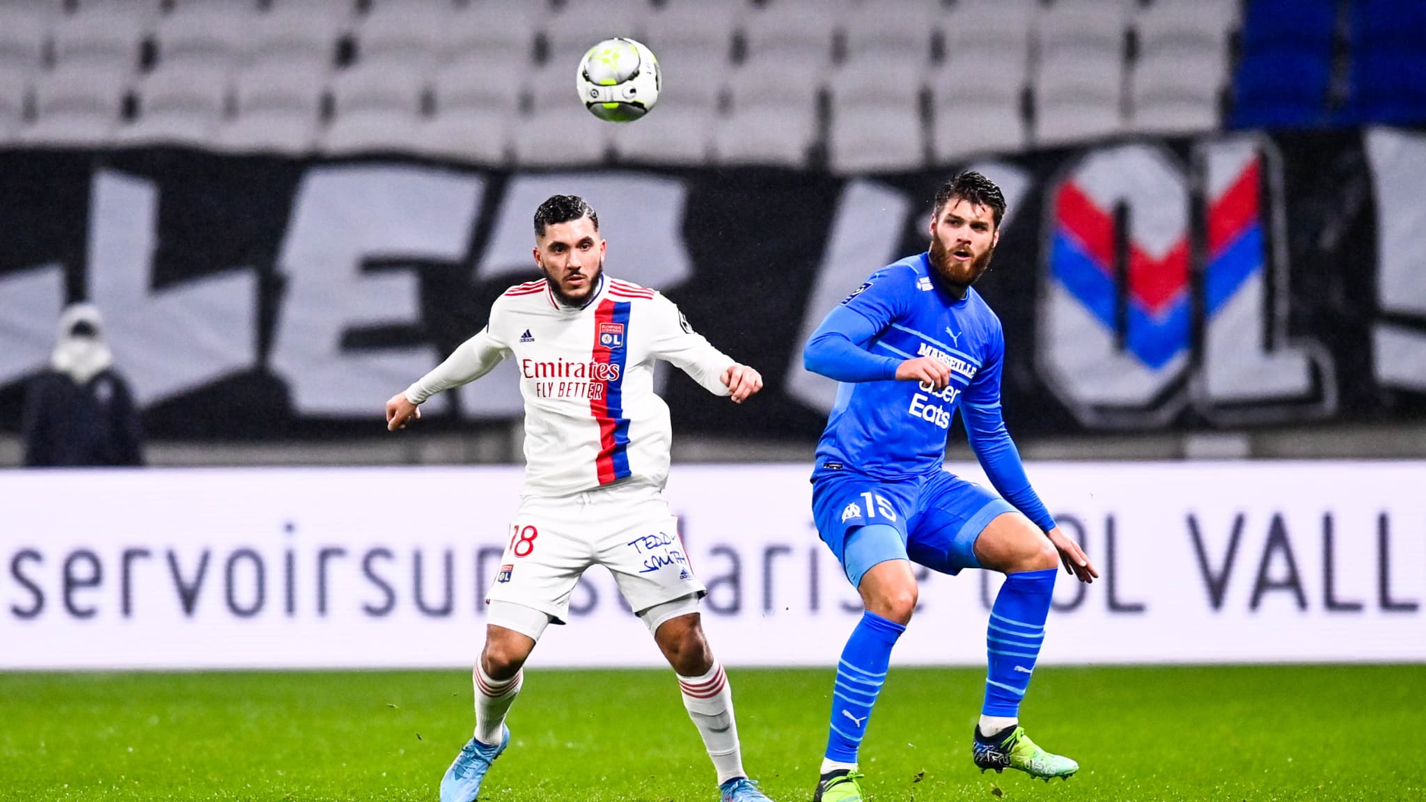 Rayan Cherki au duel avec Duje Caleta-Car OL-OM le 1er février 2022 Rayan Cherki au duel avec Duje Caleta-Car OL-OM le 1er février 2022