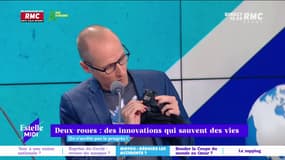 Anthony Morel présente un gant de motard connecté, le 22 juin 2022