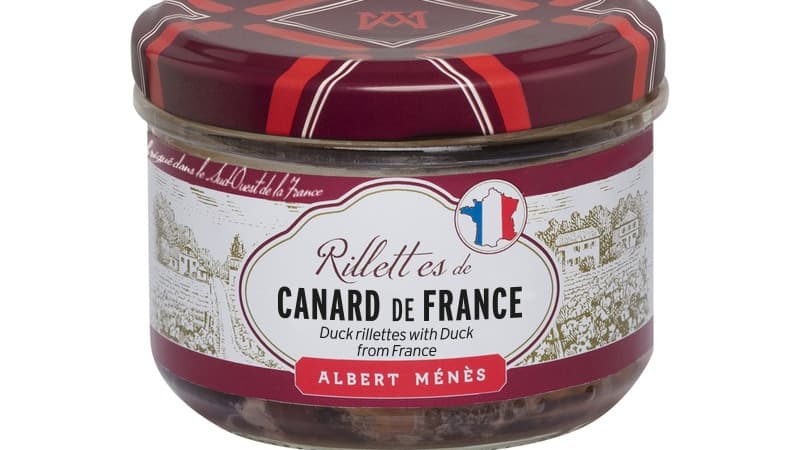 Ces rillettes de canard de la marque Albert Ménès, vendues chez Carrefour, Leclerc et Intermarché notamment, font l'objet d'un rappel partout en France à cause de la présence potentielle d'os.