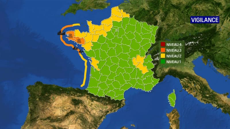Trois départements de l'Ouest placés en vigilance orange, le 14 janvier 2020.