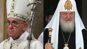 Le pape François, à gauche, et le patriarche de l'Eglise orthodoxe russe Kirill, à droite. 