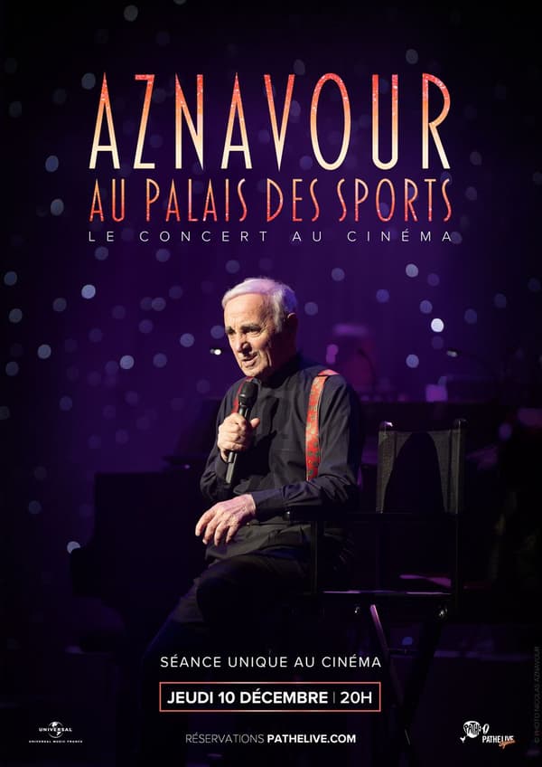 Affiche du concert filmé de Charles Aznavour, un événement diffusé au cinéma en décembre