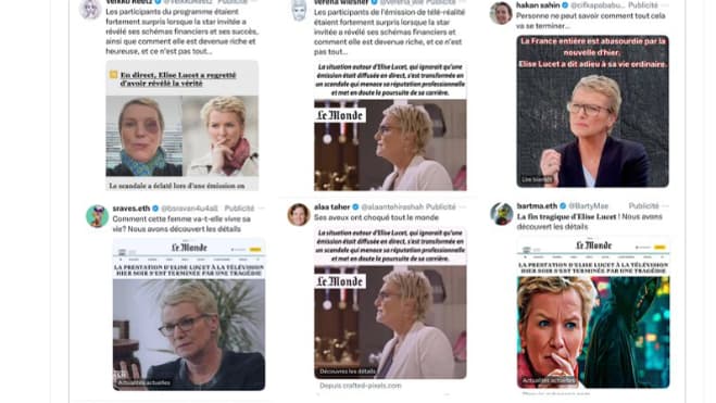 Publication d'Elise Lucet sur X, le 6 mars 2024, alertant sur l'usurpation dont elle est victime