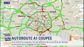 Trafic: l'autoroute A1 coupée entre porte de la Chapelle et Saint-Denis à la suite d'un incendie
