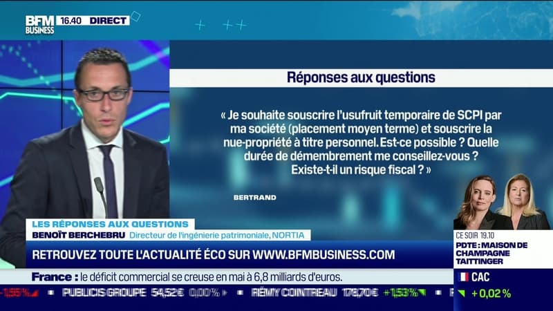 Les questions : est-ce possible de souscrire l'usufruit temporaire de SCPI par sa société et souscrire la nue-propriété à titre personnel ? - 07/07