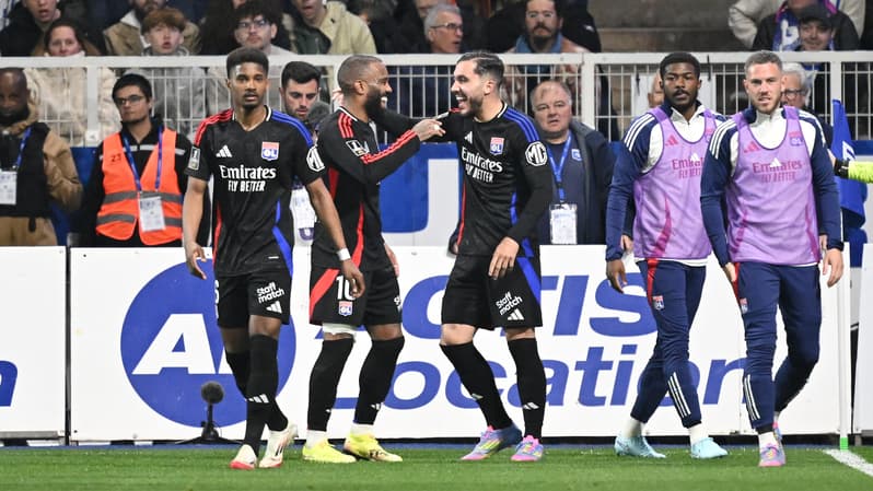 La joie des Lyonnais lors de la victoire face à Auxerre, le 13 avril 2025.