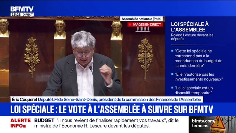 Loi spéciale: "Il est heureux que ce budget ait échoué (...) tant il était mauvais", assure Éric Coquerel (LFI)