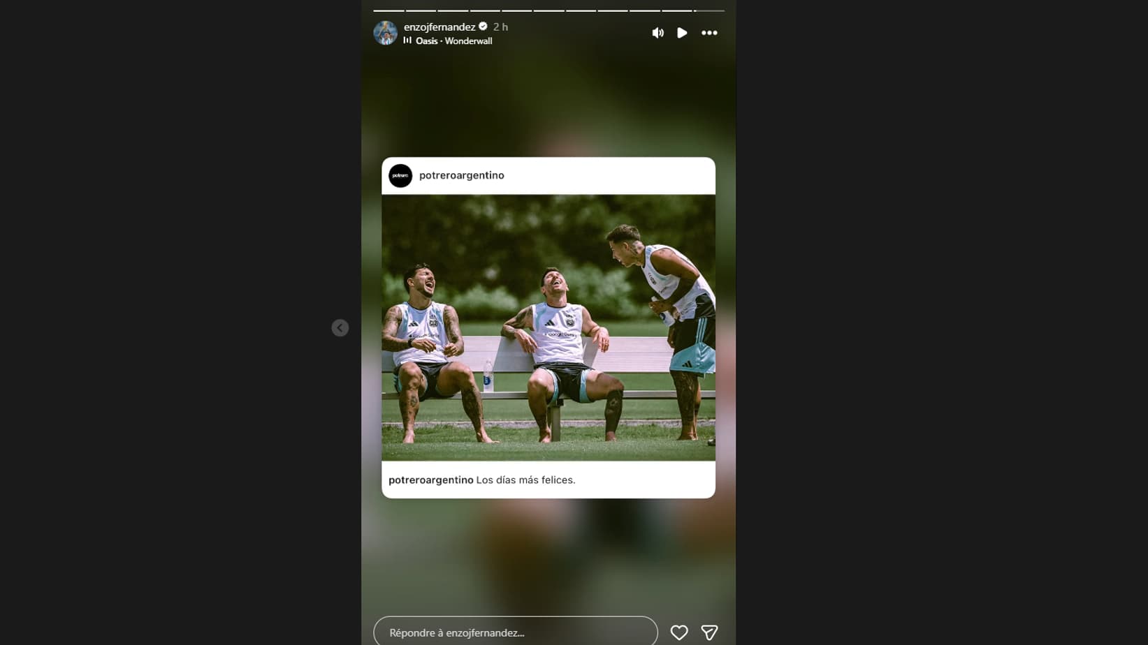 La story d'Enzo Fernandez après la demi-finale de Coupe du monde contre l'Angleterre le 16 juillet 2026 La story d'Enzo Fernandez après la demi-finale de Coupe du monde contre l'Angleterre le 16 juillet 2026