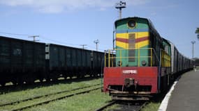 Le train à bord duquel se trouveraient, selon des employés et des locaux, les corps des passagers du vol MH17 à Torez, dans l'est de l'Ukraine, le 20 juillet 2014.