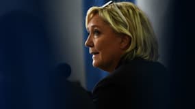 Marine Le Pen lors d'une conférence de presse le 8 octobre 2017 à Carpentras. 