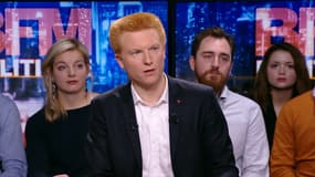 Le député France insoumise Adrien Quatennens, sur le plateau de BFMTV le 4 mars 2018. 
