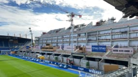 Le stade de la Meinau pendant les travaux de rénovation en octobre 2024.