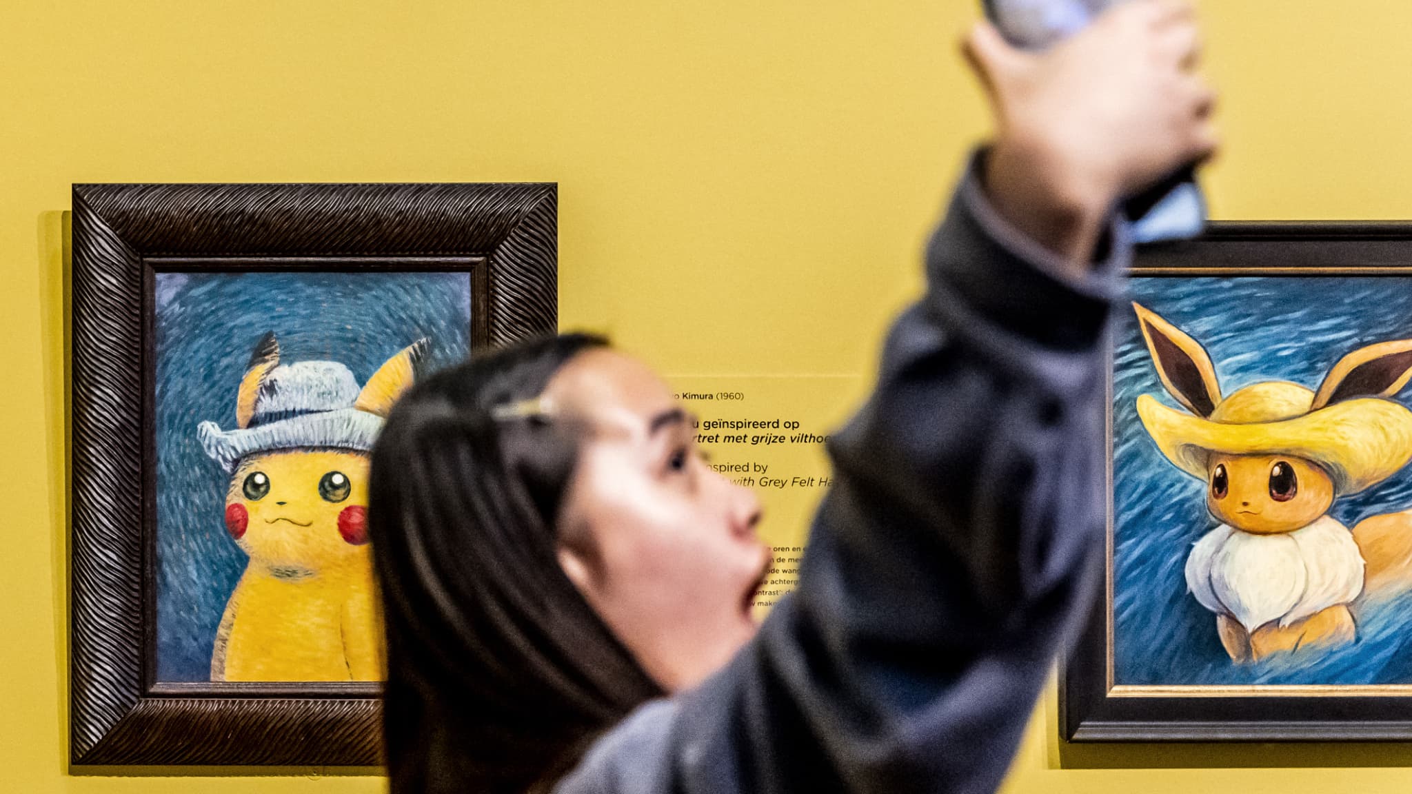 Des peintures d'artistes inspirées par l'univers Pokémon au musée Van Gogh d'Amsterdam, le 28 septembre 2023.