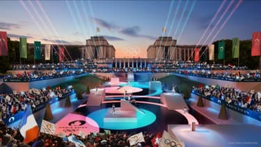 Projection de la cérémonie d'ouverture des JO-2024 conçue par le comité d'organisation, présentée le 15 décembre 2021 