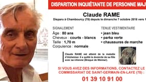 Claude, 81 ans, a disparu depuis dimanche 7 octobre 