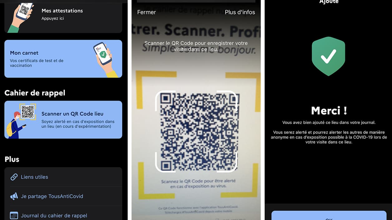 Capture d'écran de l'application TousAntiCovid Capture d'écran de l'application TousAntiCovid