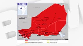 Carte des zones de vigilance pour les Français au Niger, au 6 août 2023.