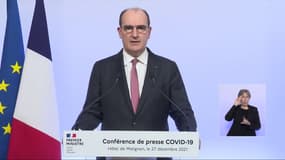 Le Premier ministre Jean Castex s'exprime sur la cinquième vague de l'épidémie de Covid-19 le 27 décembre 2021.