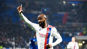 Moussa Dembélé célèbre son but lors de OL-Porto en Ligue Europa, le 18 mars 2022