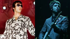 Les membres d'Oasis, Noel Gallagher en 2001 et Liam Gallagher en 2006