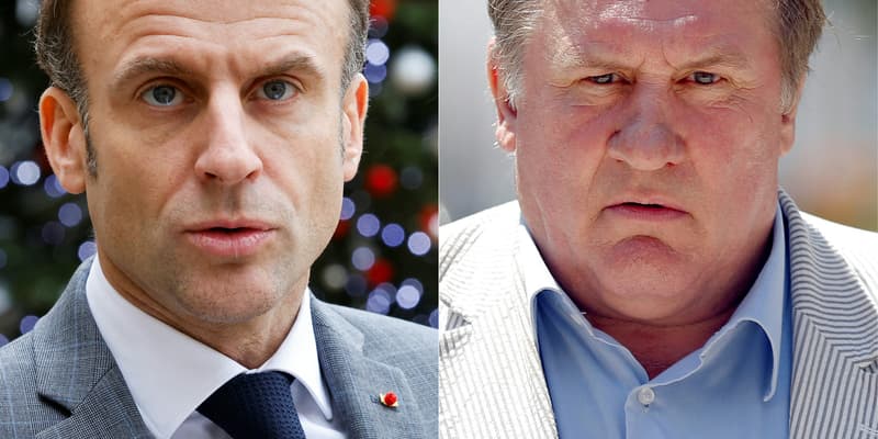 Emmanuel Macron, le 13 décembre 2023 et Gérard Depardieu, le 6 juin 2013.