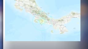 Carte de l'épicentre et de l'impact du séisme de 6,1 au Panama dimanche 12 mai 2019.