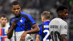 Denzel Dumfries après son duel polémique avec Ansu Fati, le 22 octobre 2022 lors d'Inter-Barça en Ligue des champions.