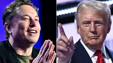 Elon Musk, PDG de Tesla, le 6 mai 2024, et Donald Trump lors de la dernière journée de la convention nationale républicaine de 2024 dans le Wisconsin le 18 juillet 2024.