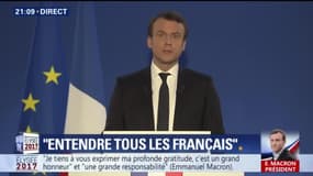 Emmanuel Macron: "Je veux, ce soir, saluer le Président Hollande" 