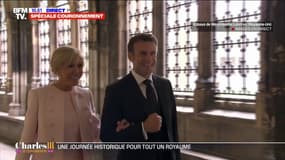 Emmanuel Macron et son épouse Brigitte arrivent à l'abbaye de Westminster pour le couronnement de Charles III