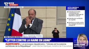 Séparatismes: Éric Dupond-Moretti annonce la possibilité de comparution immédiate pour ceux "qui diffusent la haine sur les réseaux sociaux" et précise que les journalistes sont exclus de cette disposition