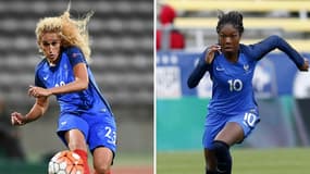 Les milieux de terrain françaises Kheira Hamraoui (gauche) et Aminata Diallo (droite), prises en photo séparèment, la première à Paris le 20 septembre 2016, la seconde à Columbus (Etats-Unis), le 1er mars 2018
