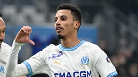 Azzedine Ounahi célèbre un but avec l'OM en décembre 2023
