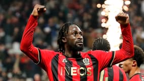 Evann Guessand célèbre un but avec Nice en Ligue 1, le 14 mars 2025