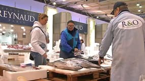 A cause des intempéries, l'offre de poissons est limitée au Marché d'intérêt national de Rungis, le 18 février 2014