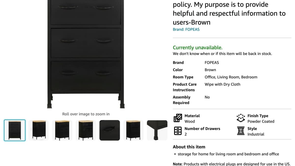 Un exemple d'annonce générée par IA sur Amazon